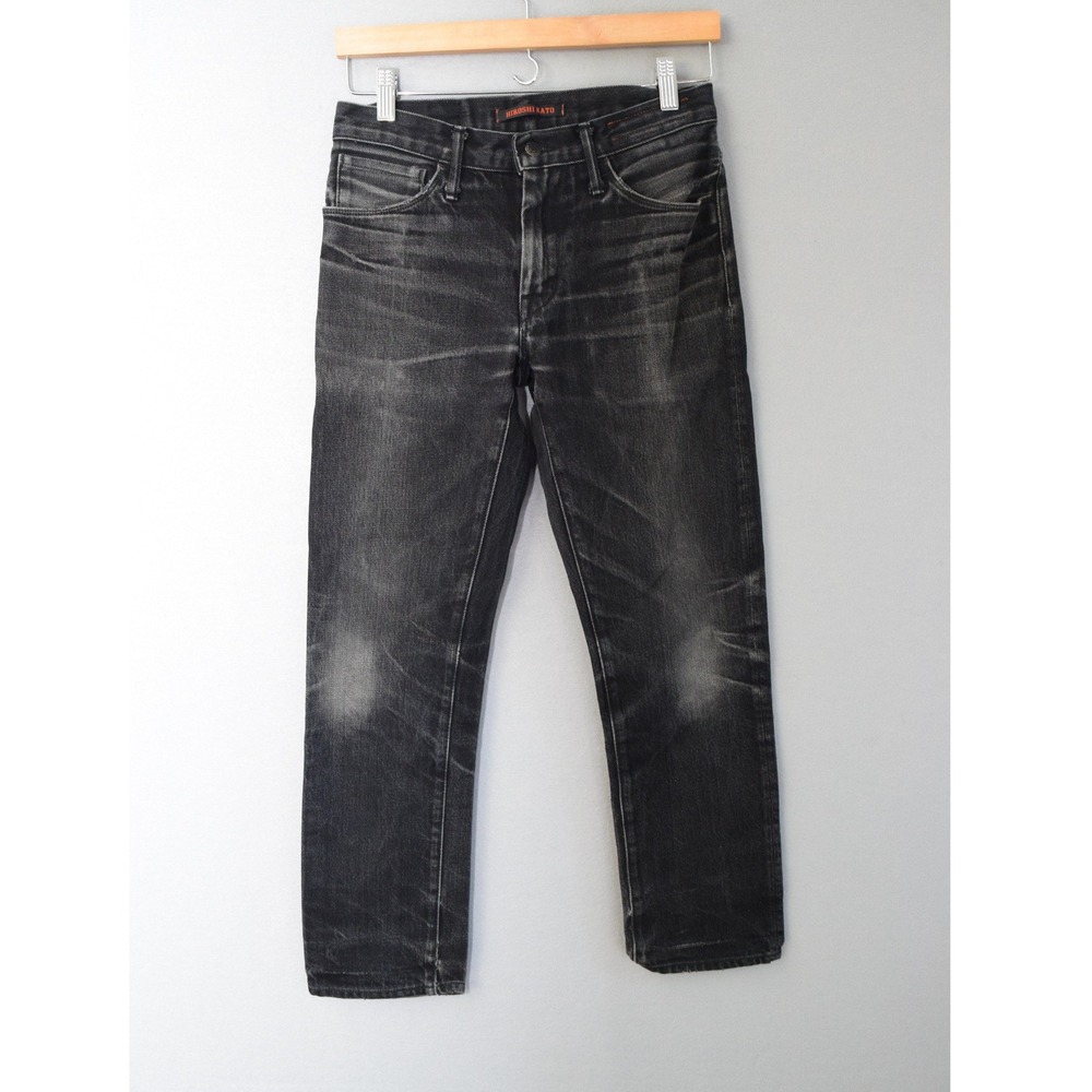 Hiroshi Kato Jeans 29 Black Faded Straight Fit Japanese Denim USA Mens Pants